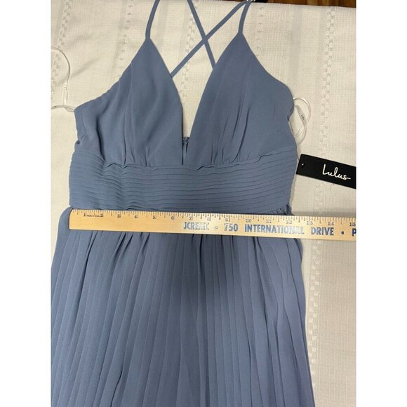 Lulus Dusty Blue Pleated Maxi Dress With Crisscross Back V-Neck New Women's S - Picture 6 of 12